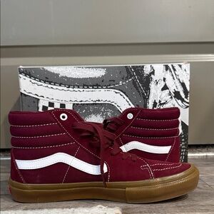Vans Maroon and White High-Top Sneakers